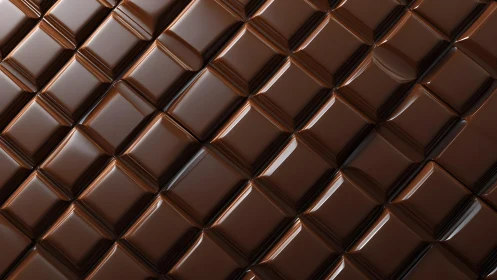 Close-up of glossy chocolate bar squares in geometric pattern.