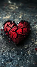 Fractured Red Heart on Weathered Stone Surface