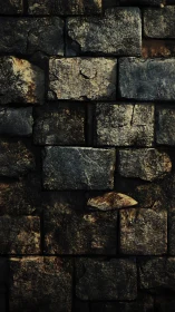 Weathered stone brick wall with dark rough texture.