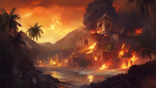 Citadel Consumed: Apocalyptic Palace Drowning in Inferno.