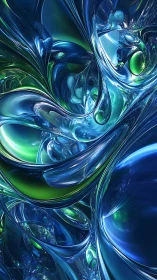 Liquid chrome vortex in blue and emerald reflections.