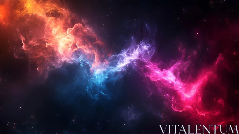 Shimmering cosmic nebula drifts in glowing rainbow colors