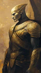 Armored celestial guardian rendered in ornate golden profile