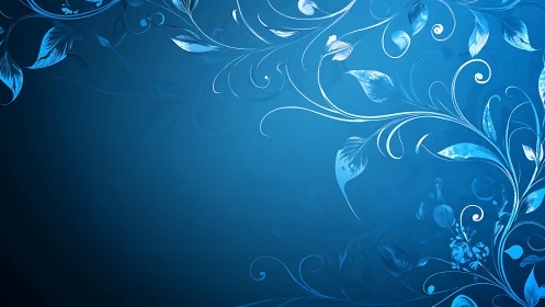Curved icy floral vines over deep blue gradient field.