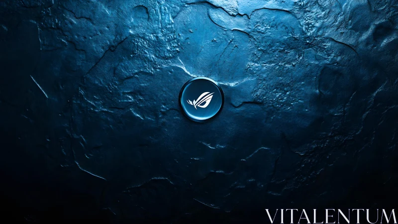 Metallic gaming logo on textured blue stone background, digital art.