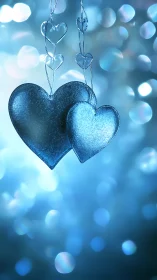 Crystalline Heart Ornaments Suspended Against Bokeh Background.