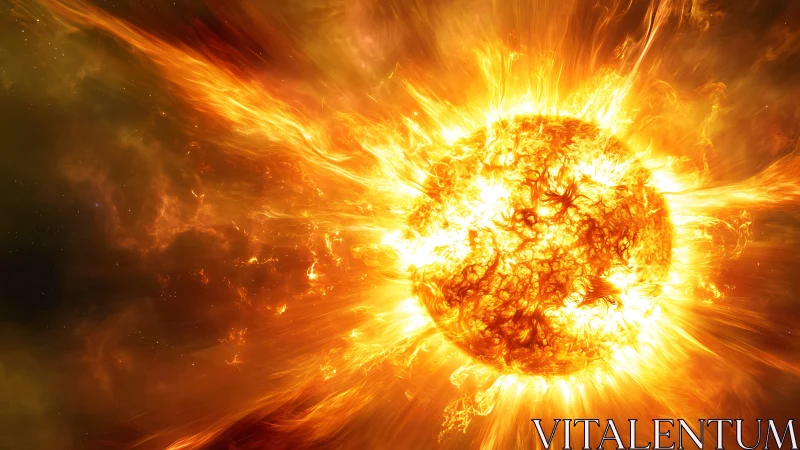 Exploding solar flare engulfs turbulent star in deep space.