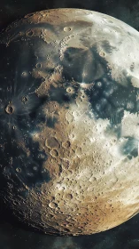 Luminous cratered moon surface glows in deep space view.