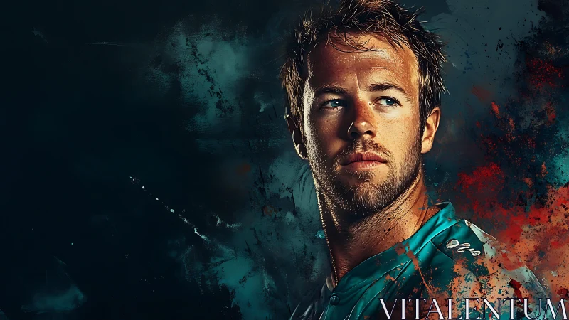 Digital painting portrait with dynamic splatter composite design.