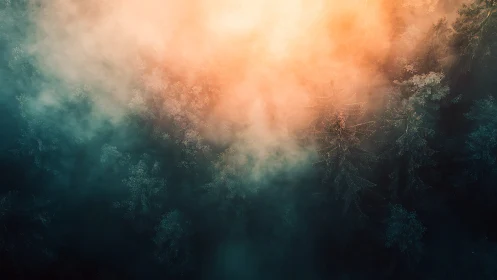 Aerial Forest Canopy Obscured by Atmospheric Mist