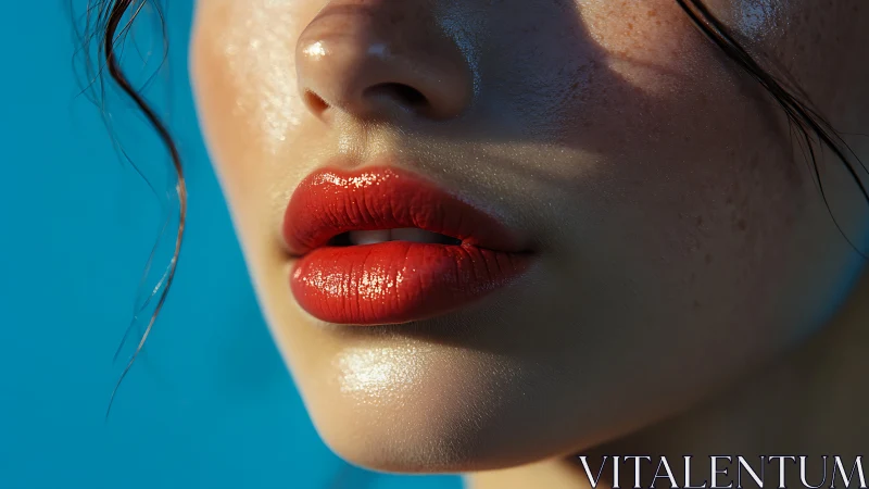 Close view of glossy red lips under directional sunlight.