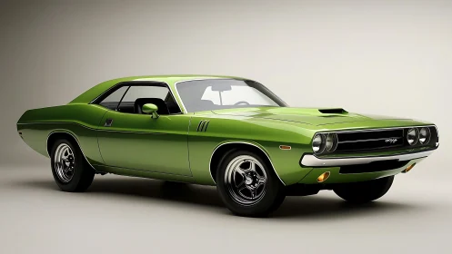 Lime green classic muscle car rendered in clean studio light