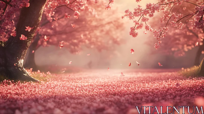Cherry Blossom Canopy in Soft Focus: Dreamlike Spring Landscape.