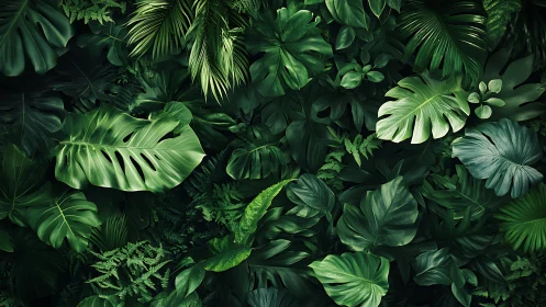 Lush tropical foliage layers form dense emerald canopy