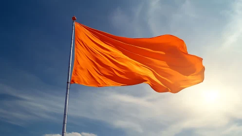 Bright orange flag dancing proudly in the open sky.