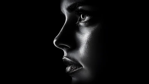 Dramatic Side Profile Portrait in High-Contrast Black and White.