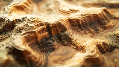 Abstract Topographic Map in Warm Tones, Layered 3D Illustration.