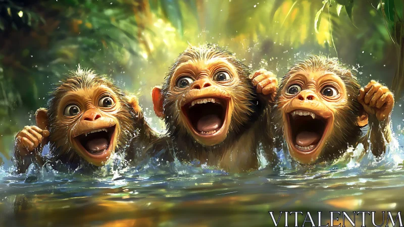 Splash-Happy Jungle Trio Caught Mid-Giggle Symphony.