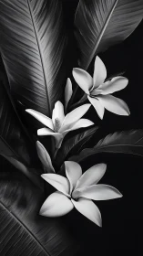 Three white flowers with veined petals against dark foliage.