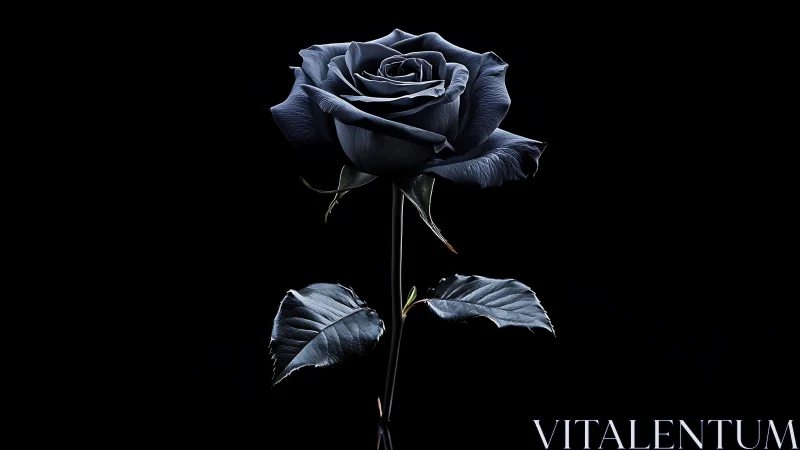 Deep Blue Rose: Botanical Study on Black Minimalist Ground.