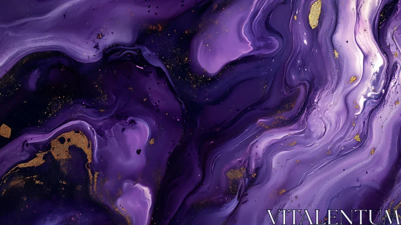 Dreamy violet marble swirls with shimmering golden sparks.