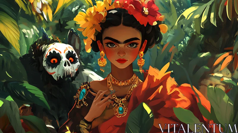 Jungle muse adorned in gold meets haunting spirit gaze.