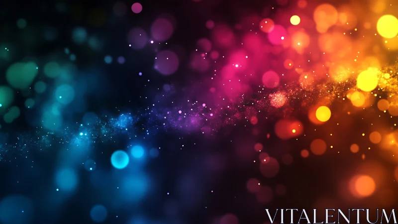 Colorful bokeh galaxy drifting through a dreamy night sky.