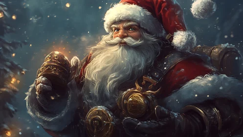 Armored Santa warrior rendered with high-detail lighting dynamics