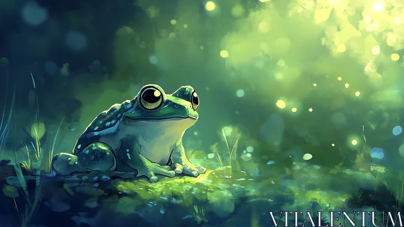 Bioluminescent forest frog rendered in luminous digital painting