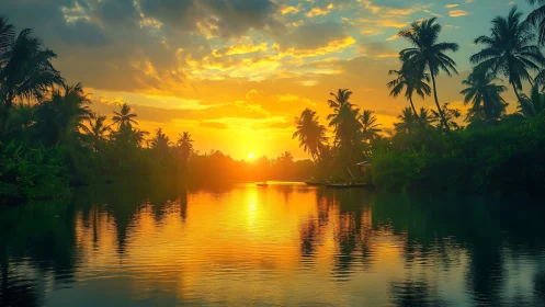 Tropical river sunset with high-saturation luminance gradients.