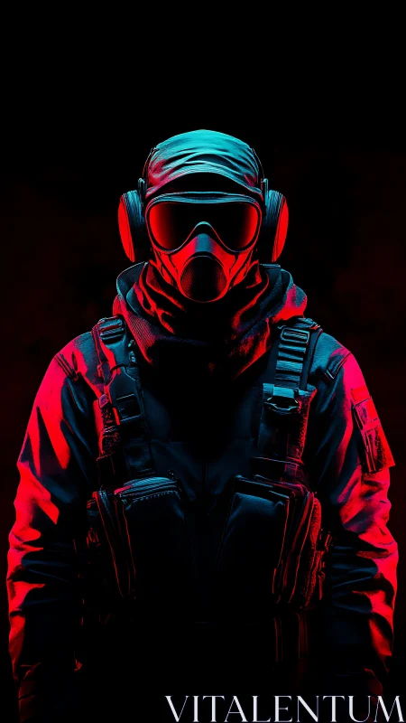 Cyberpunk operative portrait in dual-tone tactical lighting.