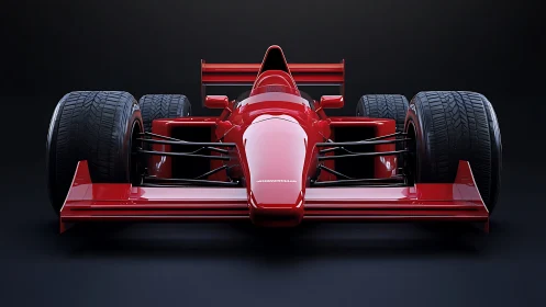 Red open-wheel race car front view is rendered in 3D