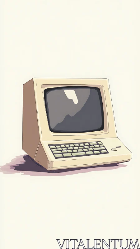 Retro beige desktop computer illustration on cream background.