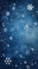 Snowflakes drift like quiet constellations across deep blue
