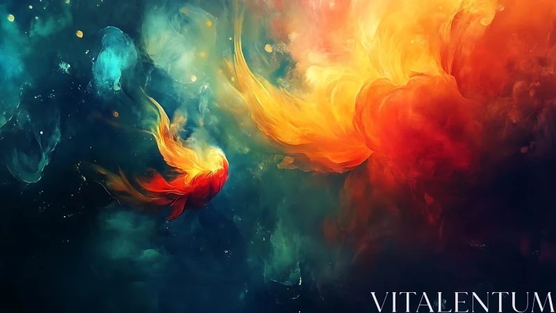 Fiery koi forms bloom through deep cosmic waters.