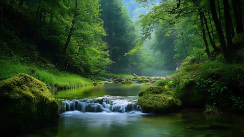 Temperate Forest Stream Ecosystem with Cascading Microfall