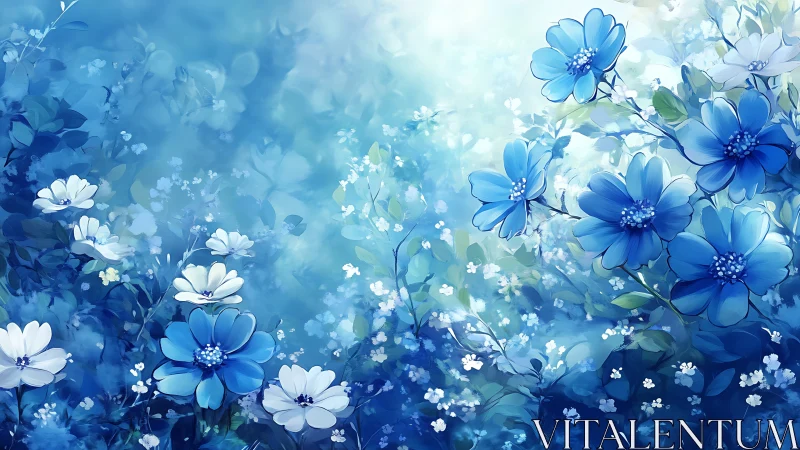 Cerulean Dreams: Ethereal Blue Flowers in Soft Focus.