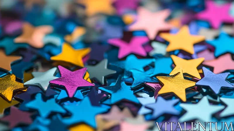 Metallic star confetti pieces arranged in shallow focus