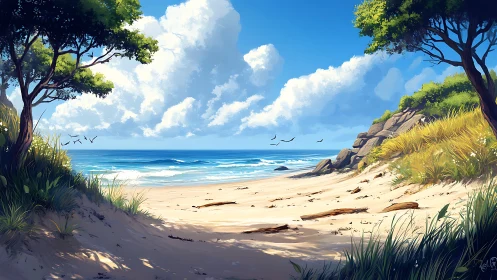 Tropical Beach Cove with Sheltering Trees