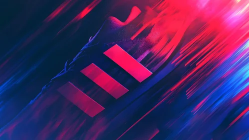 Neon sports shoe with bold stripes in motion blur art.
