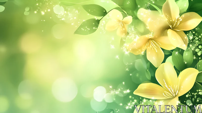Yellow Flowers in Luminous Green Garden Backdrop