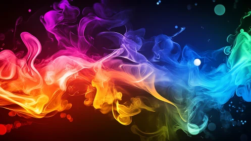 Multicolored smoke-like fluid forms span a dark gradient background