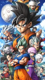 Saiyan storm rises as warriors crowd a blazing sky. Period.