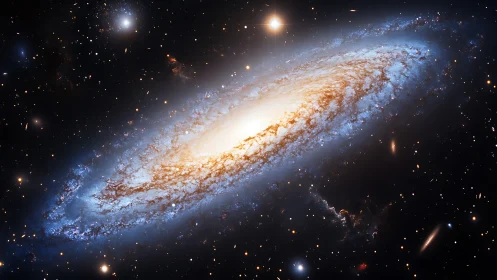 Spiral galaxy unfurls a luminous storm of starlit fire.