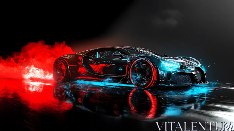 Neon-lit hypercar render shows red and blue motion effects