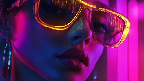 Neon gaze ignites the night in electric chromatic glamour.