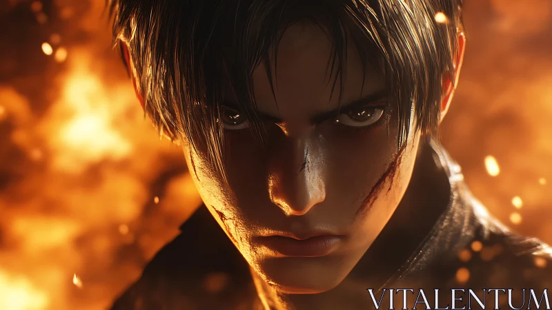 Scars glare back at the firestorm roaring behind his stare