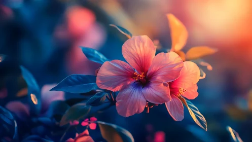 Iridescent Hibiscus Bloom With Gradient Cinematic Lighting.