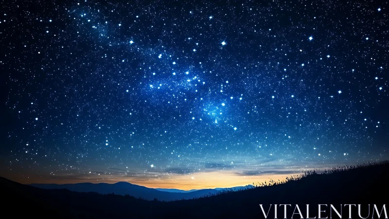 Starlit mountain horizon beneath a vivid pre-dawn sky.