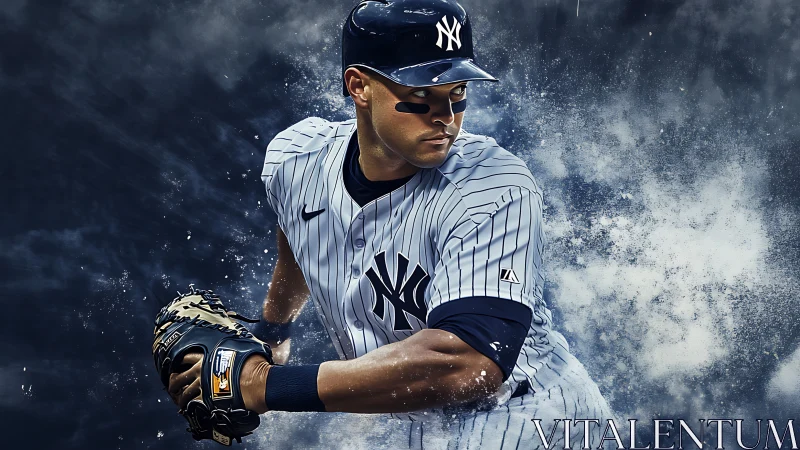 Baseball infielder in dynamic pose rendered as digital painting